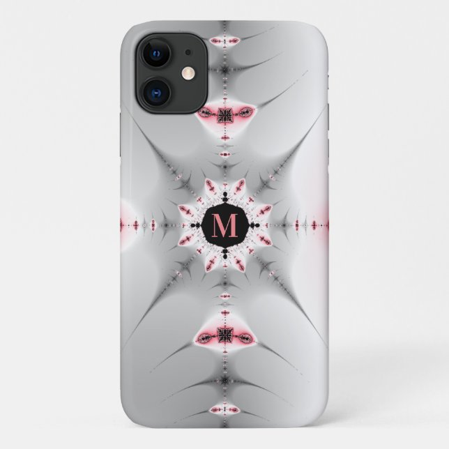 Abstract Pink and Grey Fractal Monogram Case-Mate iPhone Case (Back)