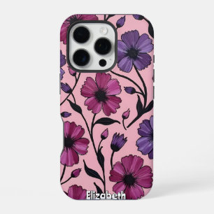 Abstract Pink and Purple Floral Relief iPhone 16 Pro Case