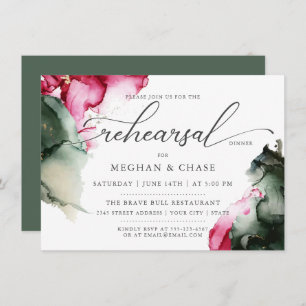 Abstract Pink and Sage Green Watercolor Invitation