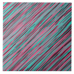 Abstract Pink And Teal Striped Ceramic Tile