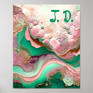 Abstract Pink and Teal Verdigris 18th Poster