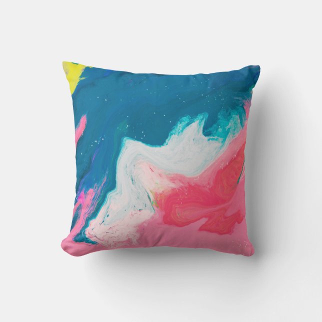 Abstract pink and turquoise paint background with  cushion (Front)