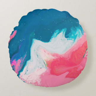 Abstract pink and turquoise paint background with  round cushion