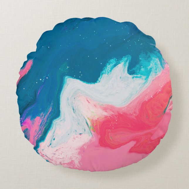 Abstract pink and turquoise paint background with  round cushion (Front)