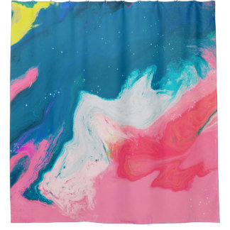 Abstract pink and turquoise paint background with  shower curtain