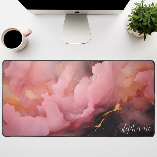 Abstract Pink Black And Gold Personalised Desk Mat (Creator Uploaded)