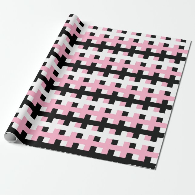 Abstract Pink, Black and White Wrapping Paper (Unrolled)