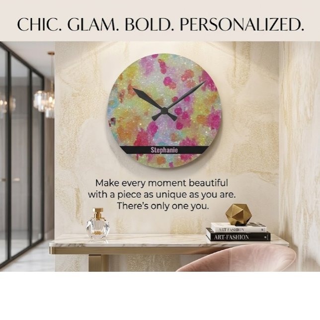 Abstract Pink Black and Yellow  Round Clock (Creator Uploaded)
