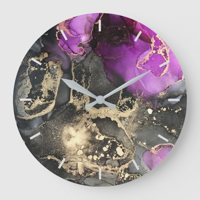 Abstract Pink Black Gold Without Numbers  Large Clock (Front)