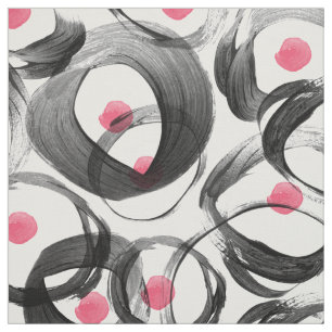 Abstract pink black watercolor circles dots fabric