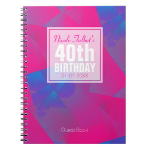 Abstract Pink Blue 40th Birthday Guest Book 10a