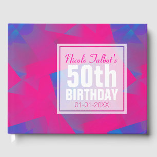 Abstract Pink Blue 50th Birthday Guest Book
