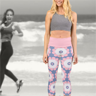 Abstract Pink Blue Floral Capri Leggings