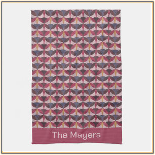 Abstract Pink Blue Gold Art Deco Vibe Tea Towel