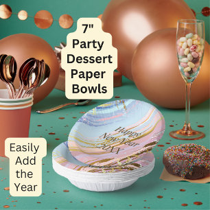Abstract Pink Blue Gold Happy New Year 20xx 7" Paper Plate