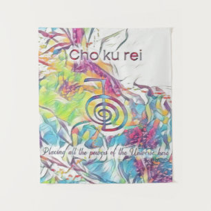  Abstract Pink, Blue Green Reiki Symbol Cho Ku Rei Tapestry