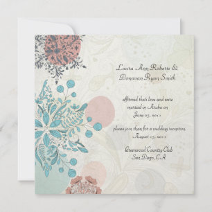 Abstract Pink Blue Grey Floral Post Wedding Invitation