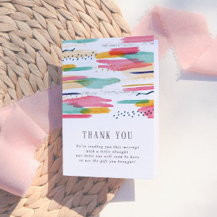 Abstract Pink & Blue Modern Watercolor Baby Shower Thank You Card