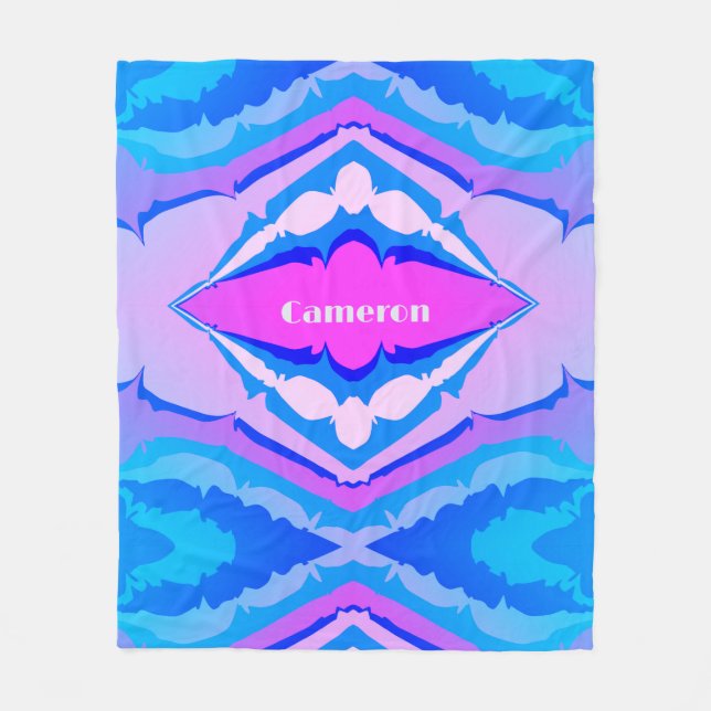 Abstract Pink Blue Personalised Modern Inspirivity Fleece Blanket (Front)