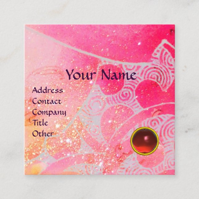 ABSTRACT PINK BLUE PURPLE WAVES RED RUBY MONOGRAM SQUARE BUSINESS CARD (Front)