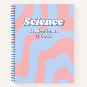 Abstract Pink Blue Wavy Lines School Subject Notebook