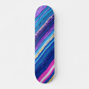 Abstract Pink, Blue, Yellow & White Stripes Skateboard