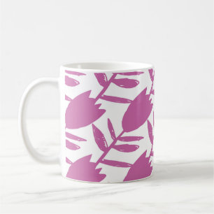 Abstract pink bluebell flowers seamless pattern on coffee mug