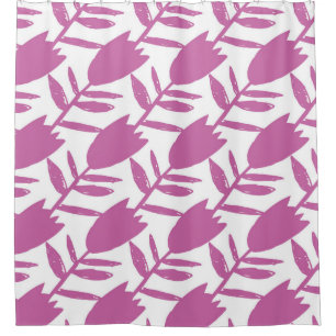 Abstract pink bluebell flowers seamless pattern on shower curtain
