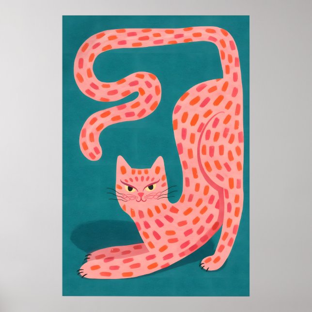 Abstract Pink Cat Poster, Colourful Animal Wall Poster (Front)