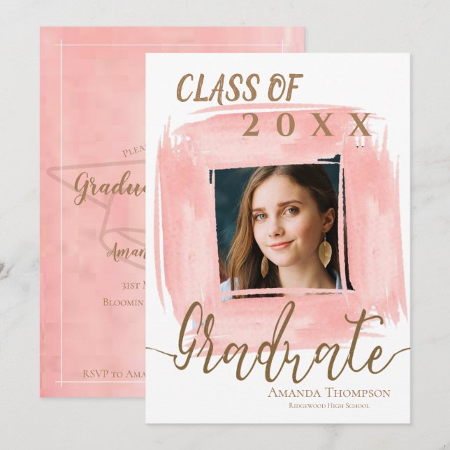 Abstract Pink Class Of 2025 Photo Graduation Party Invitation (Front/Back)