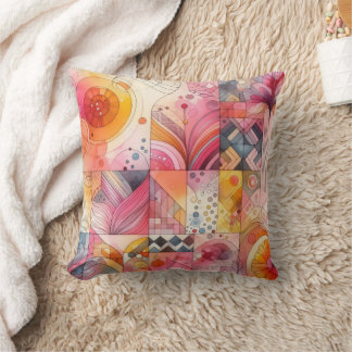 Abstract Pink Colorful Geometric Design Cushion