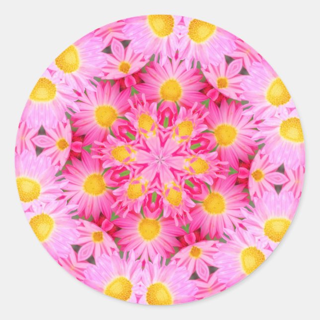 Abstract Pink Daisy Flowers  Classic Round Sticker (Front)
