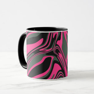 Abstract Pink, dark green, & Black Swirl Art  Mug
