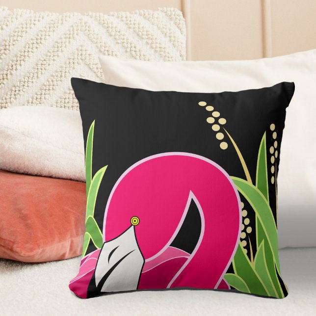 abstract Pink Flamingo On Black Cushion (Creator Uploaded)