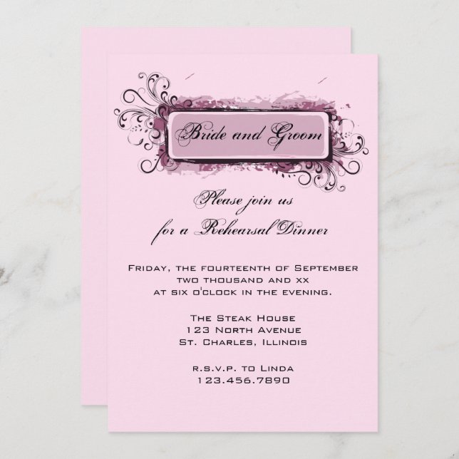 Abstract Pink Floral Rehearsal Dinner Invitation (Front/Back)