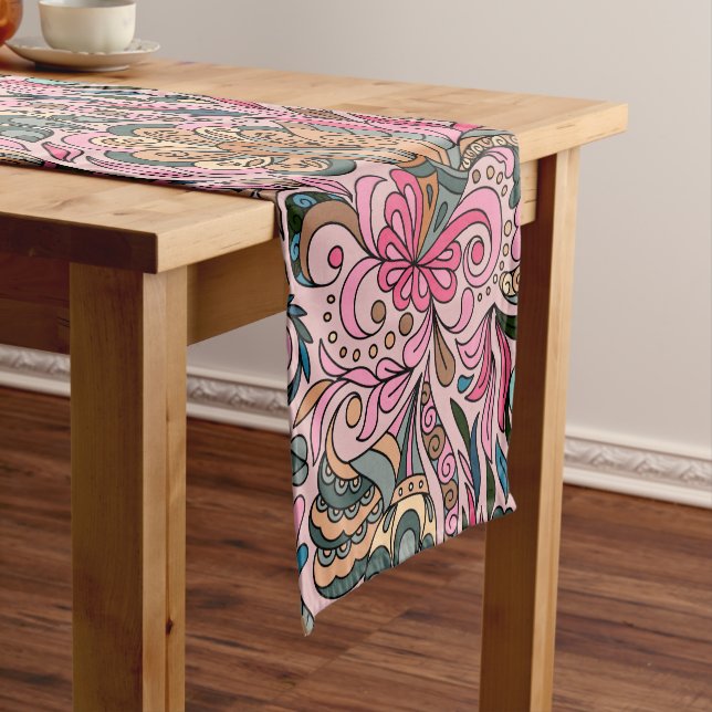 Abstract Pink Floral   Short Table Runner (In Situ)