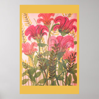 Abstract pink floral watercolor poster