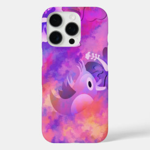 Abstract Pink Flowers and Bird Art iPhone 16 Pro Case