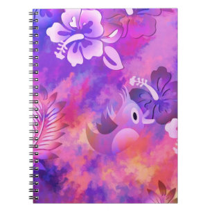 Abstract Pink Flowers and Bird Art Notebook