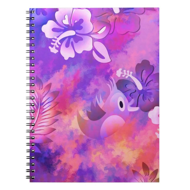 Abstract Pink Flowers and Bird Art Notebook (Front)