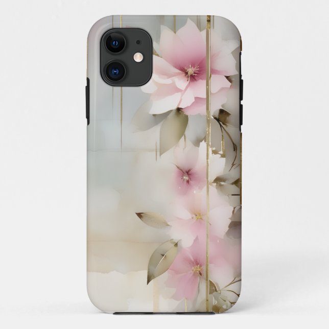 Abstract Pink Flowers with Gold Streaks Case-Mate iPhone Case (Back)
