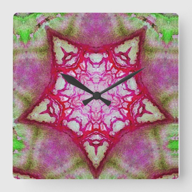 ABSTRACT PINK FUCHSIA STAR SQUARE WALL CLOCK (Front)