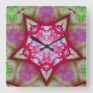 ABSTRACT PINK FUCHSIA STAR SQUARE WALL CLOCK