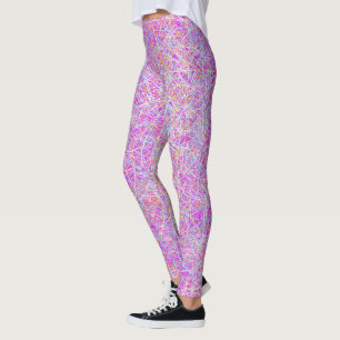 Abstract Pink Geometric Pattern Paint Spatter Leggings