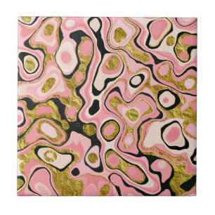 Abstract Pink Gold Glitter Marble Effect Ceramic Tile