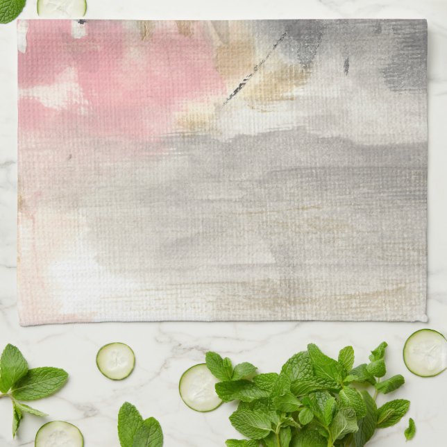 Abstract Pink Gold Grey Modern Art Tea Towel (Folded)