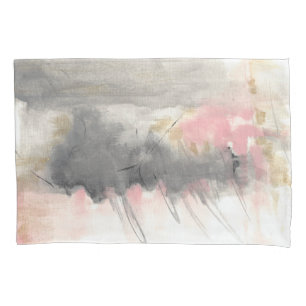 Abstract Pink Gold Grey Modern Painted Art Pillowcase