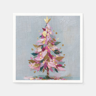Abstract Pink & Gold Impasto Christmas Tree Napkin