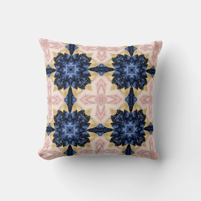 Abstract Pink Gold Navy Floral Graphic Pattern Cushion (Front)