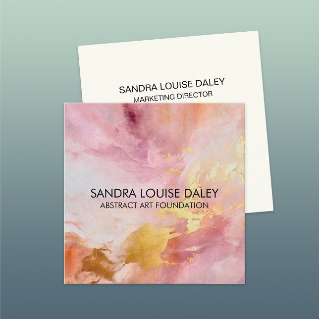 Abstract Pink Gold Paint Modern Art Square Business Card (Creator Uploaded)